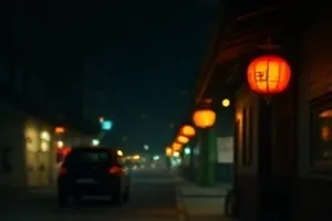 《铁皮月亮》屋顶封面：铁皮屋顶上挂着纸糊的月亮道具
